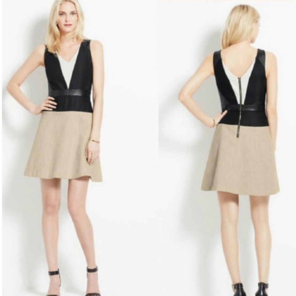 Ann Taylor Vegan Leather Trim Color Block Dress 8P